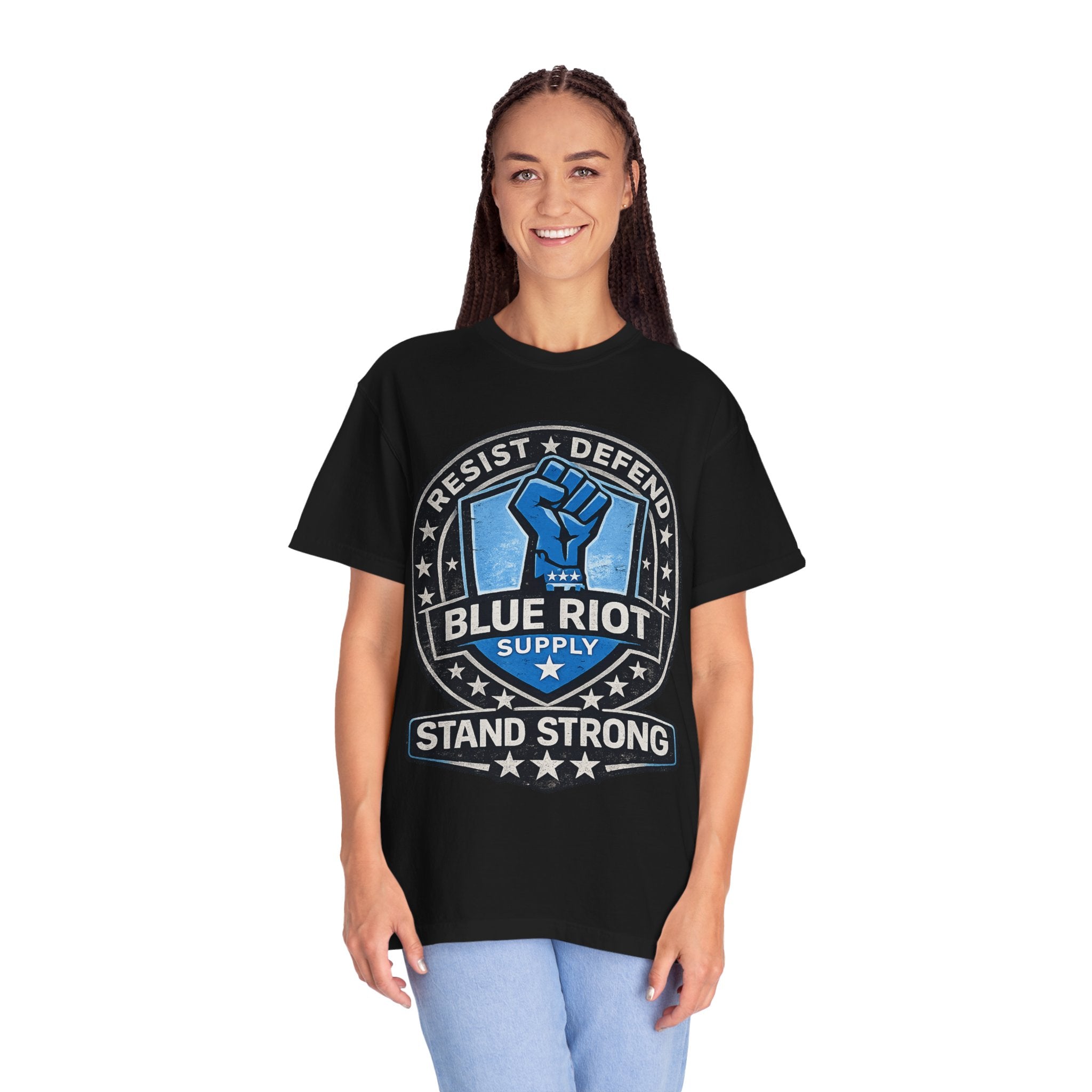 Stand Strong – Blue Riot Supply Emblem Tee
