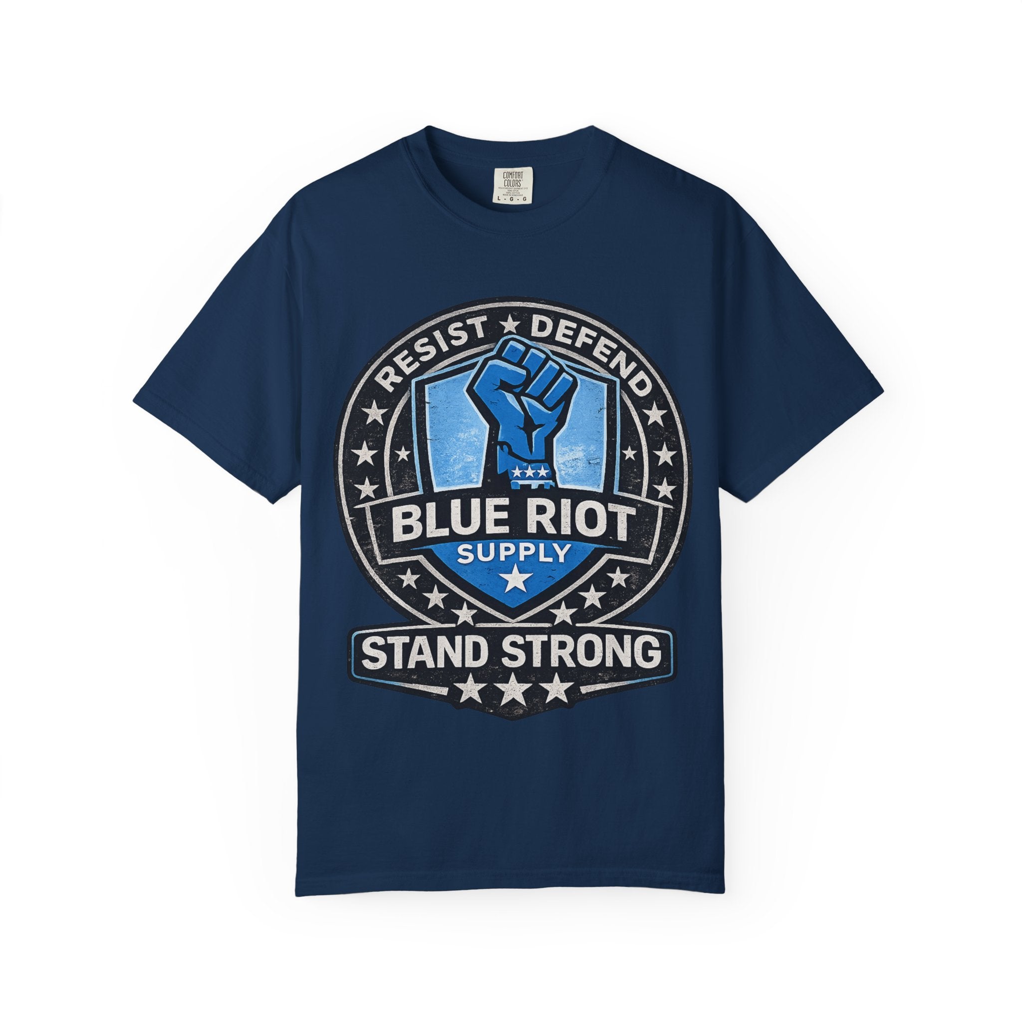 Stand Strong – Blue Riot Supply Emblem Tee